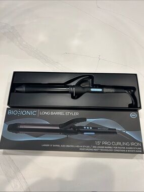 Bio Ionic Long Barrel Styler 1.5" Pro Curling Iron - Black/Blue NIB